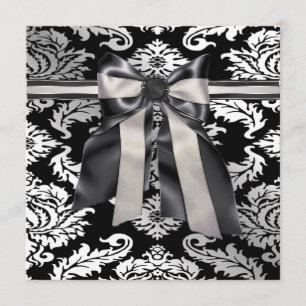 Cravate noire blanc Noir Damask Party Invitation