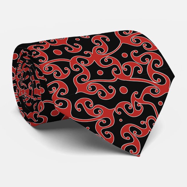 Cravate noire et rouge de motif tribal géométrique (Roulé)