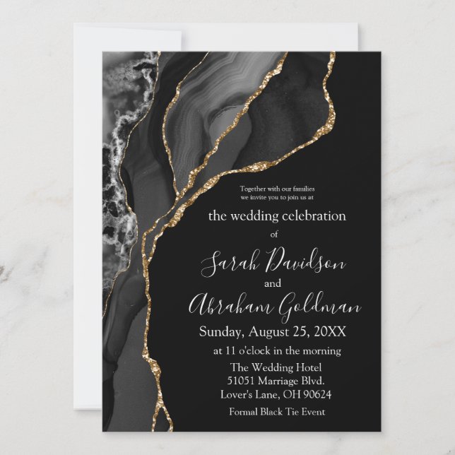 Cravate noire officielle Invitations de mariage -  (Devant)