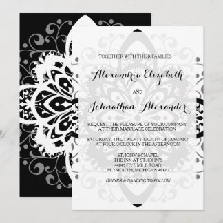 Cravate Noire romantique Invitations de mariage