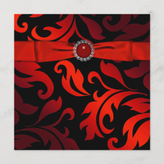 Cravate noire rouge Black Damask Party Invitation