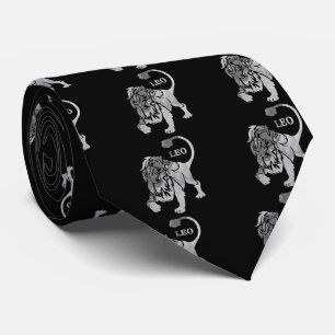 Cravate noire Silver Leo Lion Zodiac