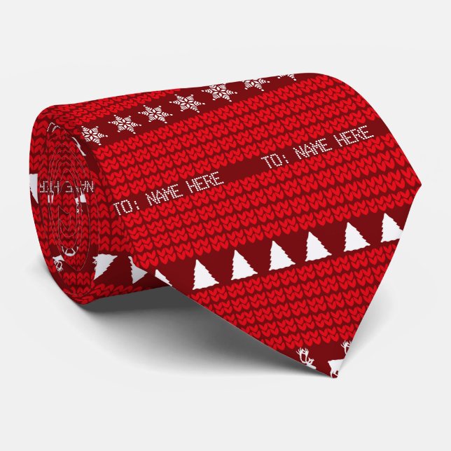 Cravate Nom personnalisé de Noël Rouge Blanc vêtu (Roulé)