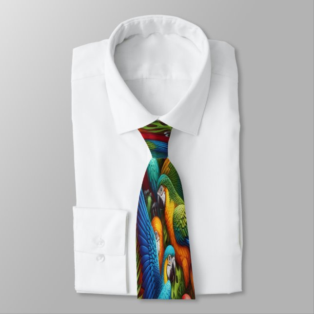 Cravate Nombreux Perroquets Tropicaux Parmi Le Feuillage V (Attaché)
