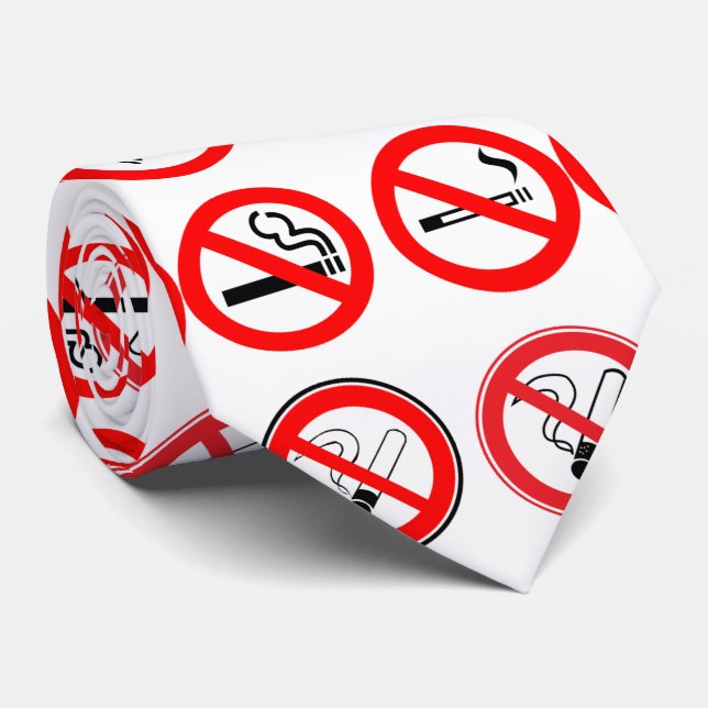 Cravate Non-fumeur ! Cigar interdit. Fond blanc. (Roulé)