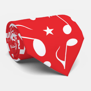 Cravate Notes de musique blanches sur fond rouge