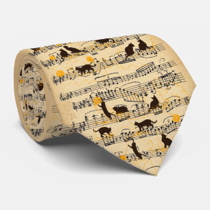 Cravate Notes musicales et chatons