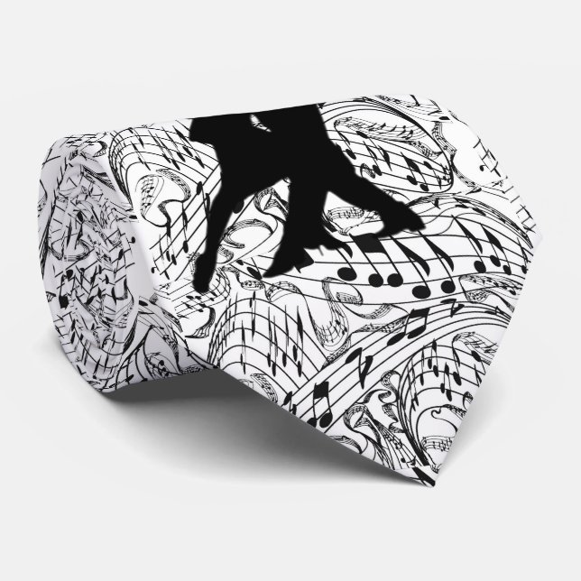 CRAVATE NOTES NOIRES DE MUSIQUE AVEC DANSER COUPLE-TIE (Roulé)