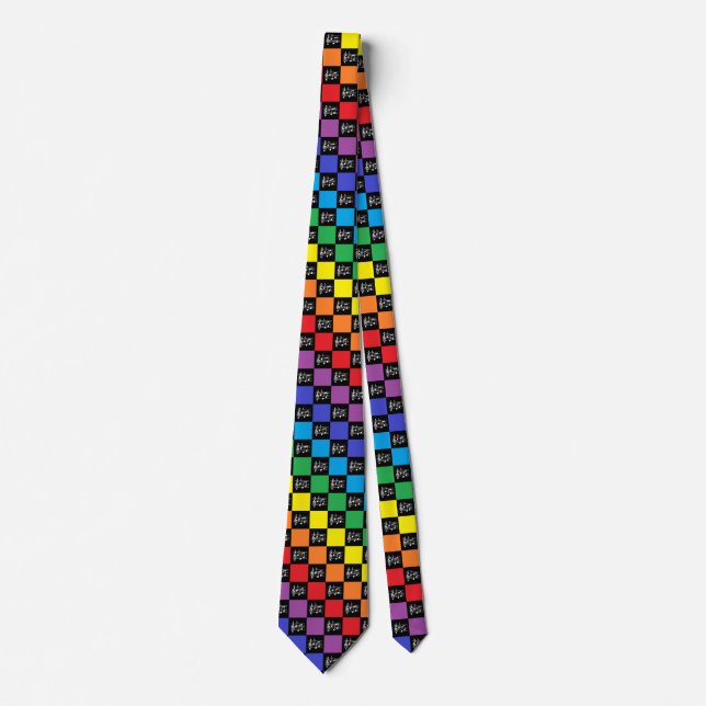 Cravate Notes noires et musicales d'arc-en-ciel Checkered (Devant)