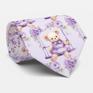 Cravate Nounours en peluche violet lilas