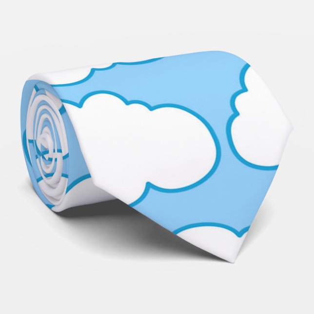Cravate Nuages de dessin bleu blanc Personnalisé (Roulé)