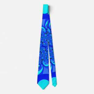 Cravate Nuances de bleu moderne art fractal Abstrait