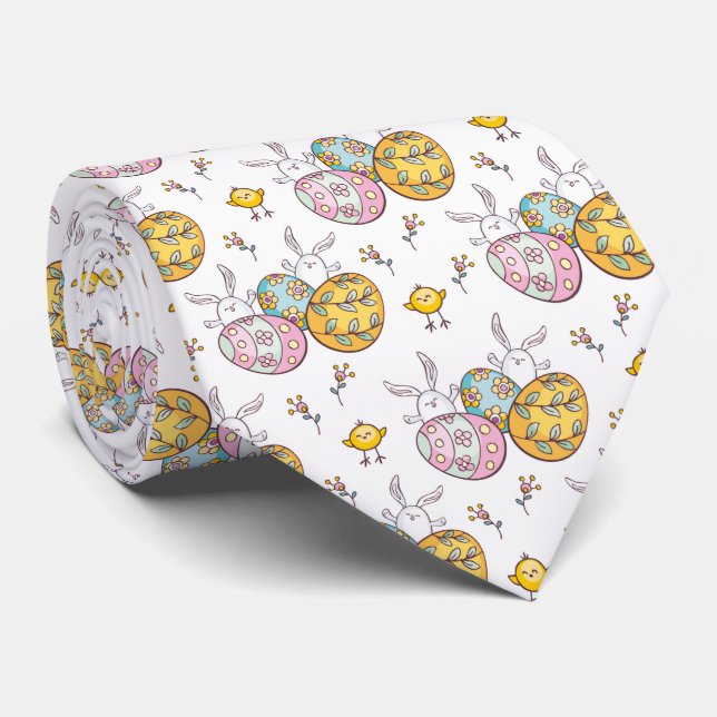 Cravate oeufs de lapin de Pâques mignons Carrelage de vaca (Roulé)