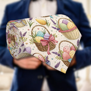 Cravate Œufs de Pâques dans un panier en osier avec de la 