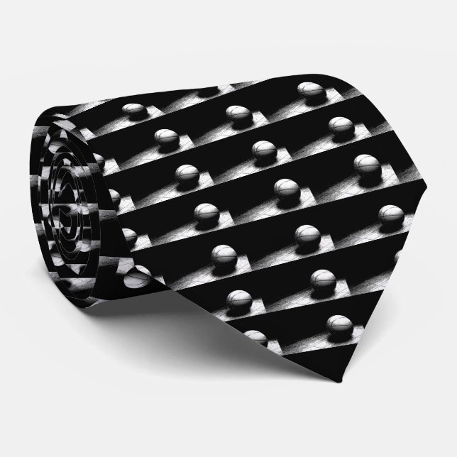 Cravate Oeuvre de basketball noir blanc (Roulé)