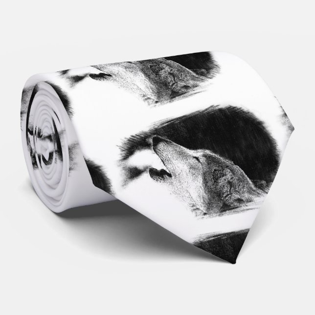Cravate Oeuvre de loup gris noir et blanc (Roulé)