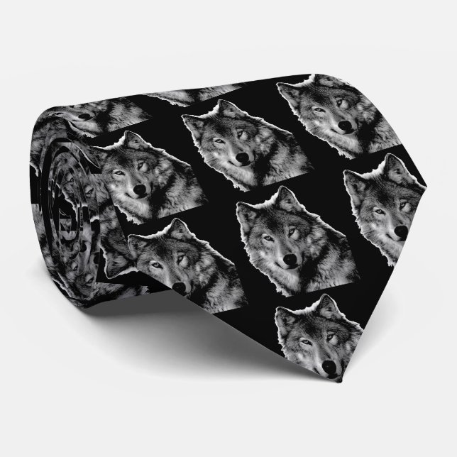 Cravate Oeuvre de Loup noir et blanc (Roulé)