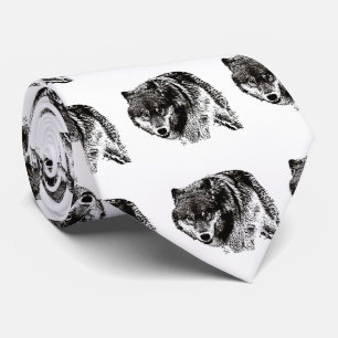 Cravate Oeuvre d'un Loup sauvage blanc noir