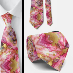 Cravate officielle Rose marbré et or