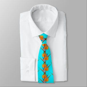 Cravate Oiseau de Paradis Fleurs Motif Aqua