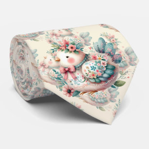 Cravate Oiseau Folklorique Floral au Charme Bohème Pastel