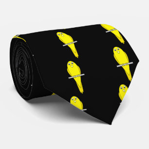 Cravate Oiseau jaune. Canaire. Sur le noir.