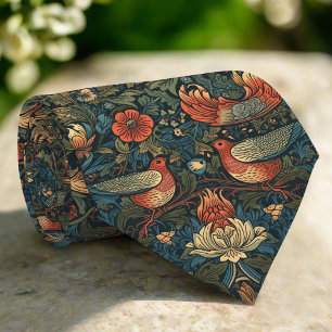 Cravate Oiseaux Feuille Floral Vintage William Morris Moti