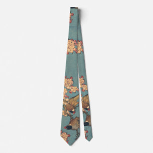 Cravate Oiseaux Fleurs Hokusai Art Japonais