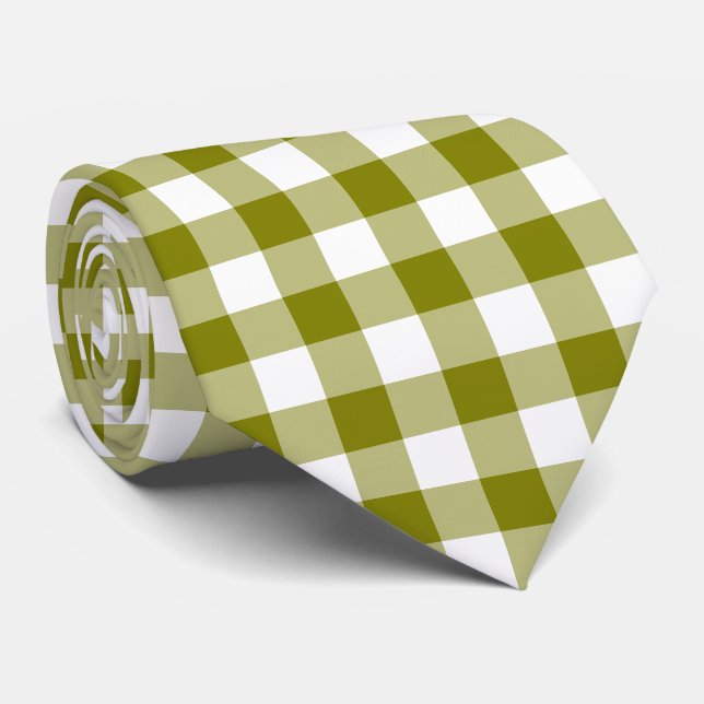 Cravate Olive Green Plaid Gingham Neck Tie (Roulé)