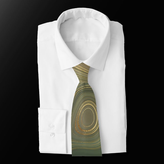 Cravate Olive Strata | Agate d'encre verte et dorée (Créateur téléchargé)