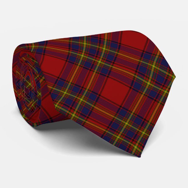 Cravate Oliver tartan rouge jaune bleu plaid (Roulé)