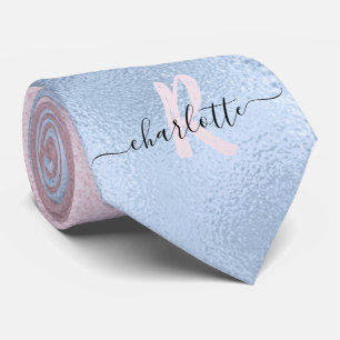 Cravate Ombre Monogram Shimmery Rose Gold et Baby Blue