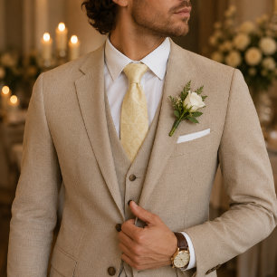 Cravate Or damassé floral Champagne