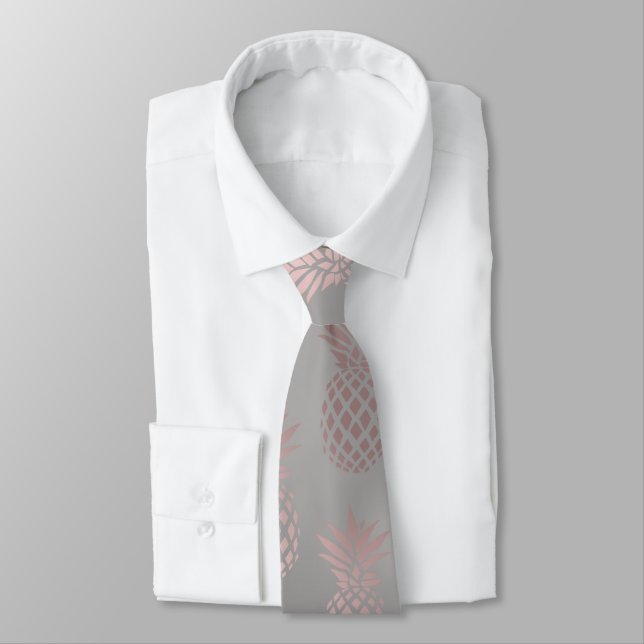 Cravate Or rose girly élégant et motif gris d'ananas (Attaché)
