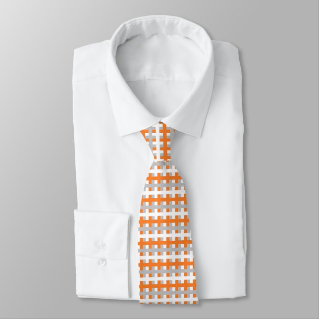 Cravate Orange abstraite, argent et blanc (Attaché)