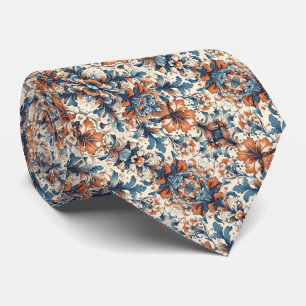 Cravate Orange, Bleu & Crème Motif Floral