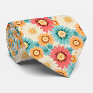 Cravate Orange Bleu Rouge Blanc Fleurs d'été