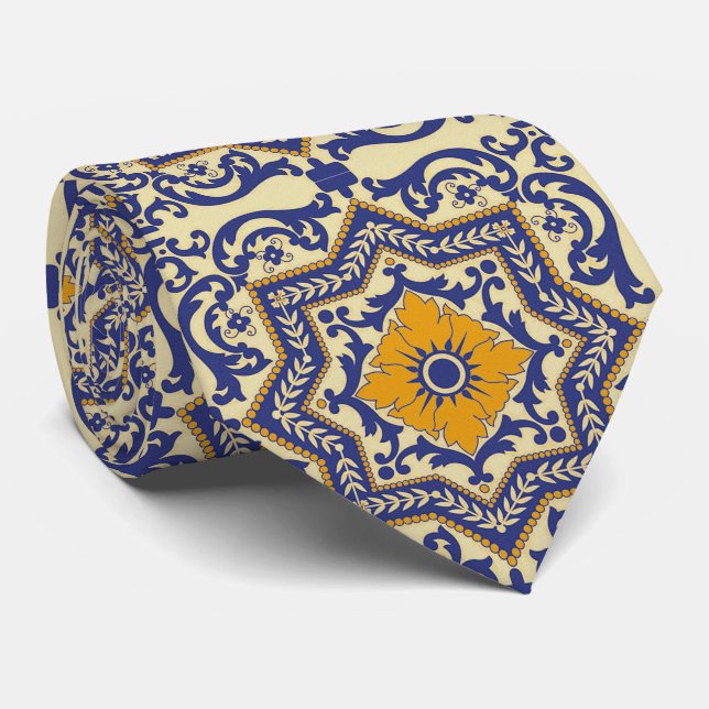 Cravate orange bleue de style en céramique (Roulé)