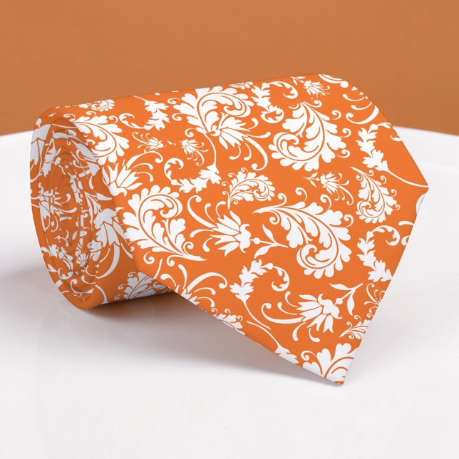 Cravate Orange Floral Pattern Custom Necktie (Créateur téléchargé)