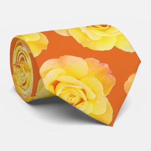 Cravate Orange Jaune Floral Rose Moderne Design Cadeau