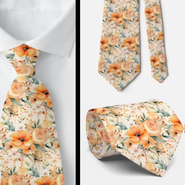 Cravate Orange Orange Roses fleurs florales (Créateur téléchargé)