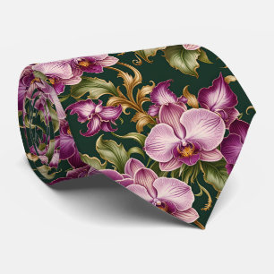 Cravate Orchidée violette Fleurs botaniques florales artis