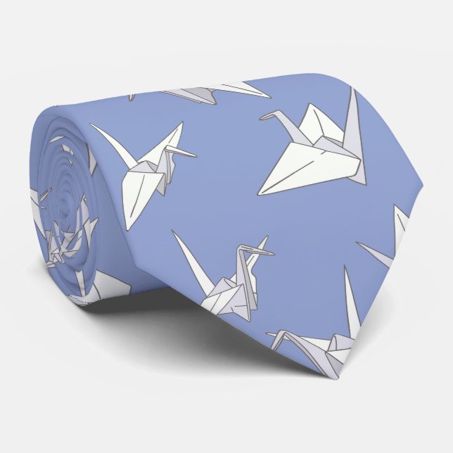 Cravate Origami Crane Bird Bleu et Blanc Japonais (Roulé)