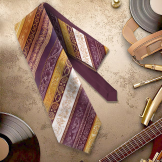 Cravate Ornate Baroque Stripes Burgundy Gold ID1095