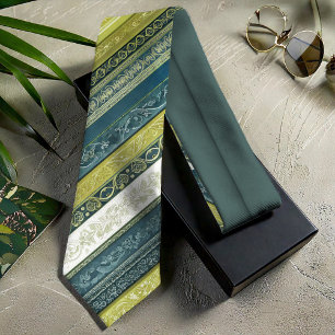 Cravate Ornate Baroque Stripes Green ID1095