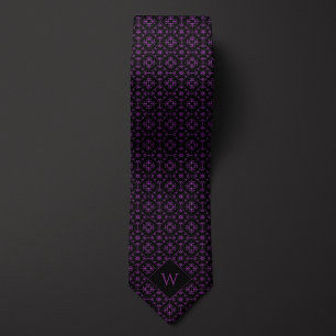 Cravate Orné violet et noir monogramme arabesque