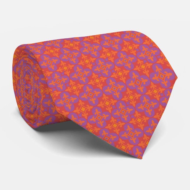 Cravate ornementale motif orange et violet (Roulé)