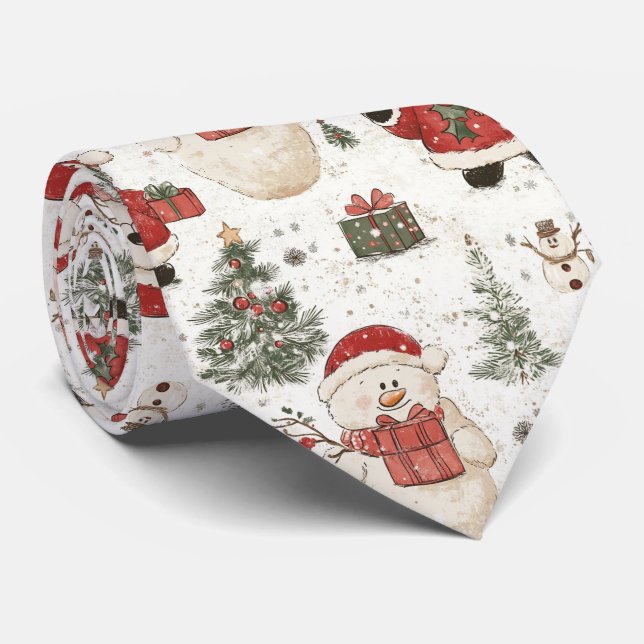 Cravate Ours en peluche de Noël Santa Pattern (2) (Roulé)