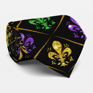 Cravate Paillettes Fleur de Lis Diamant Mardi Gras