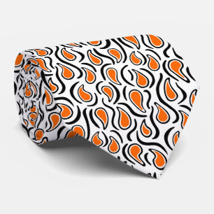 Cravate Paisley Abstrait 230523 - Orange, Noir et Blanc